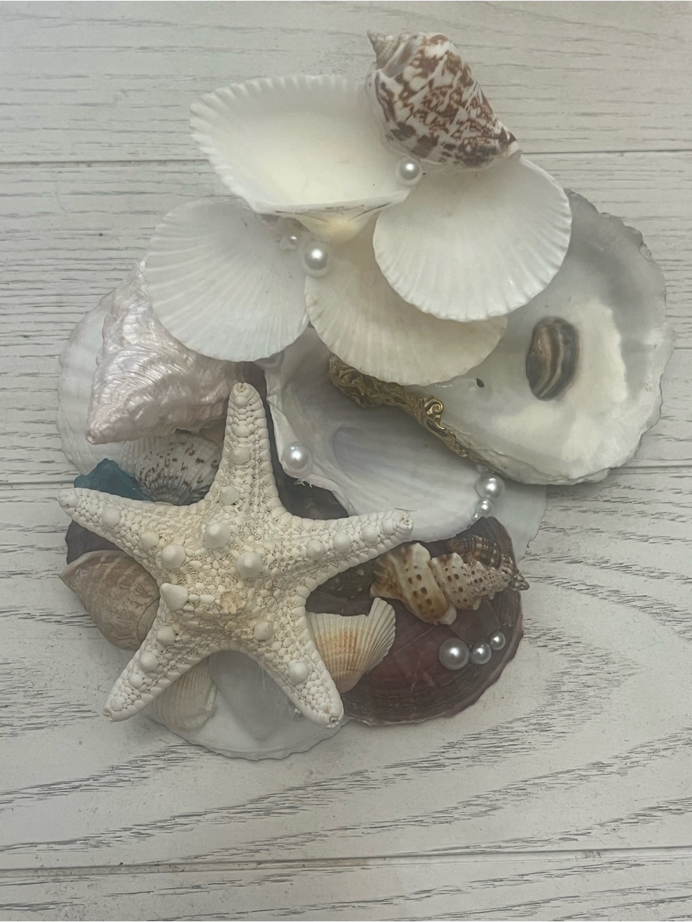 Handmade Seashell Jewelry Holder Starfish Pearl Coastal Beach Decor